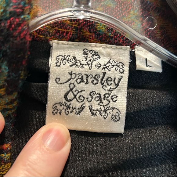 Parsley & Sage Plum, Orange, Green Wool Paisley Open Jacket High-Low Hem - Large - Picture 3 of 7